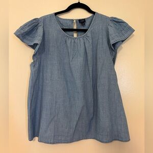 J Crew Factory flutter sleeve chambray shirt. Size L